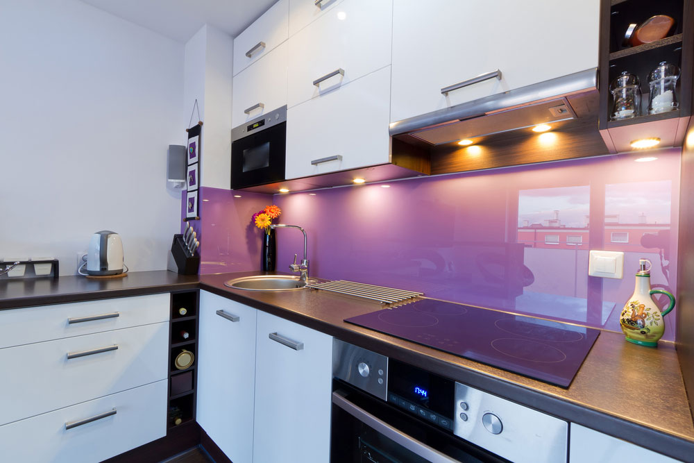 Kitchen with back painted glass